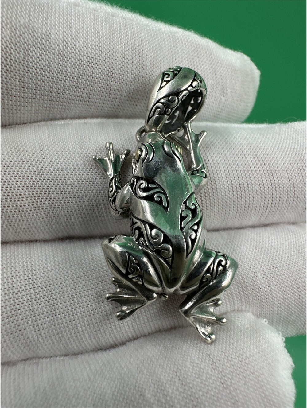 Beautiful Sterling Silver 925/18K Gold Samuel B Indonesia Frog Shape Pendant